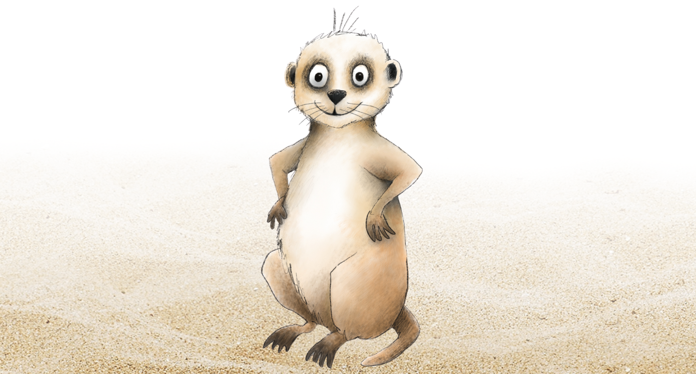 Maskottchen des Justizvollzugs steht auf Sand. 